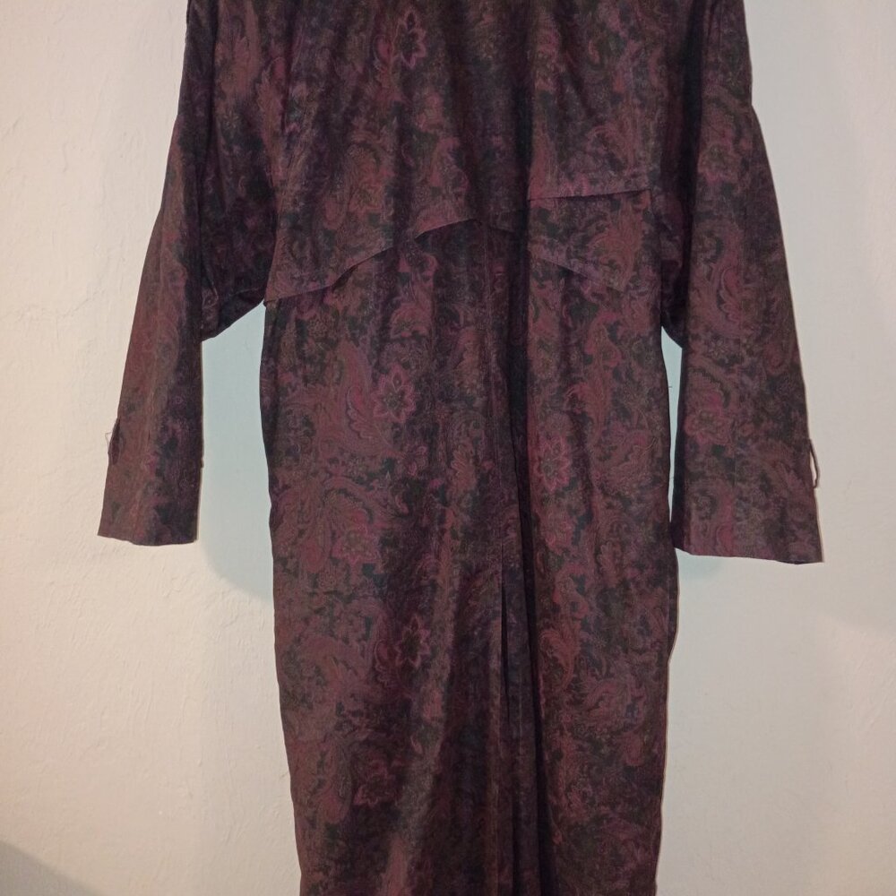 Vintage London Fog Paisley Trench Coat Womens 8 Petite Burgundy Long Overcoat - Picture 6 of 6